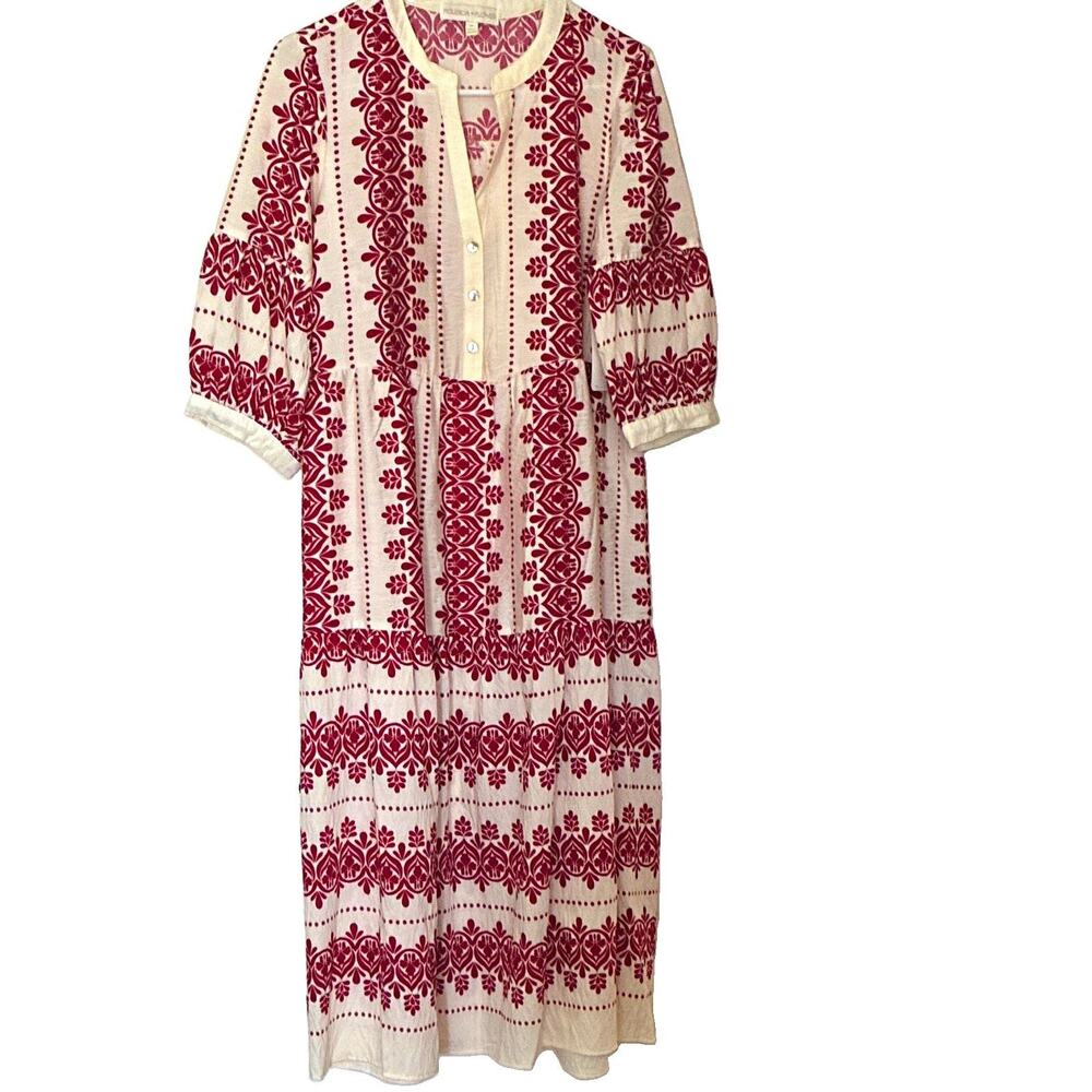 NWT Anthropologie Figueroa + Flower Medium Maxi Long Dress White/Red Floral